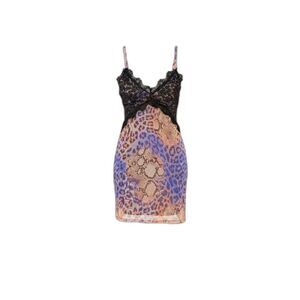 Women's Lace Trim Animal Print Slip Dress